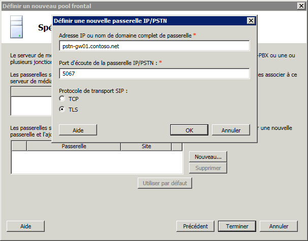 Pool frontal - Définir une nouvelle passerelle PSTN