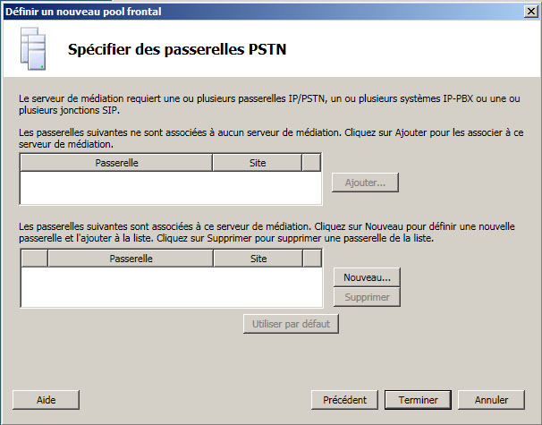 Spécifier des passerelles IP/PSTN de pool frontal