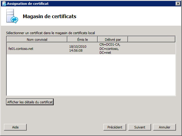 Page État de la demande de certificat en ligne