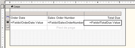 Région de données de type table avec champs