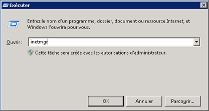 Capture d'écran d'une commande exécutée à l'aide d'inetmgr.exe