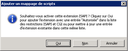 Capture d'écran de confirmation d'ajout de l'extension ISAPI