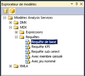 Explorateur de modèles, filtré par Analysis Services