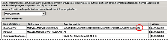 Désinstaller SQL - Sélection de l'instance
