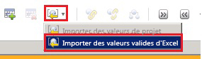 Importer les valeurs valides du menu d'Excel