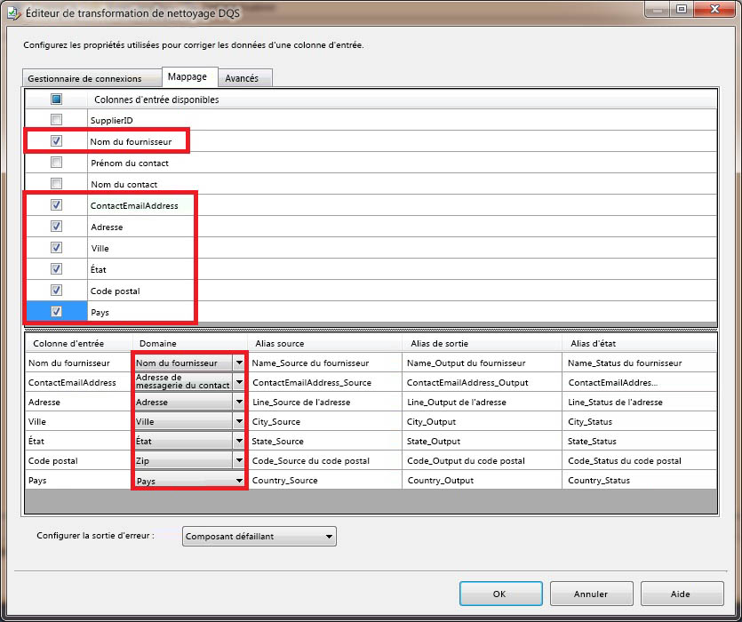 Éditeur de transformation de nettoyage DQS - Mappages