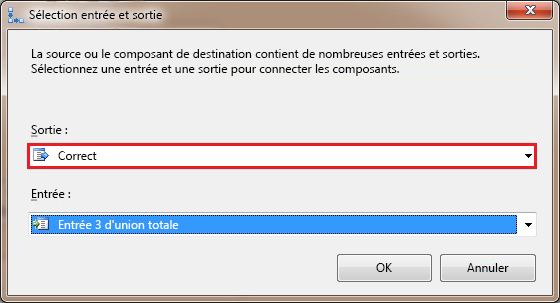 Boîte de dialogue Sélection entrée et sortie