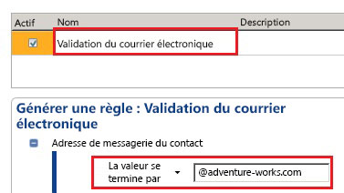 Règle de validation du courrier électronique