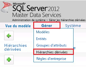 Menu Gérer - Hiérarchies dérivées sélectionnées