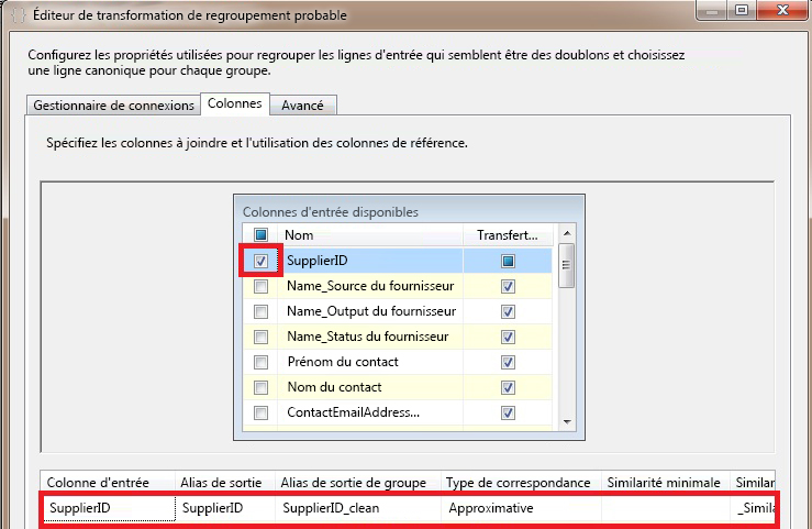 Éditeur de transformation de regroupement probable