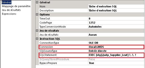 Boîte de dialogue Éditeur de tâche d'exécution SQL - Paramètres généraux
