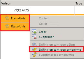 Menu Définir en tant que synonyme