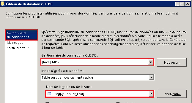 Éditeur de destination OLEDB