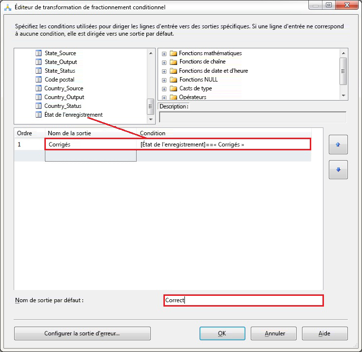 Éditeur de transformation de fractionnement conditionnel