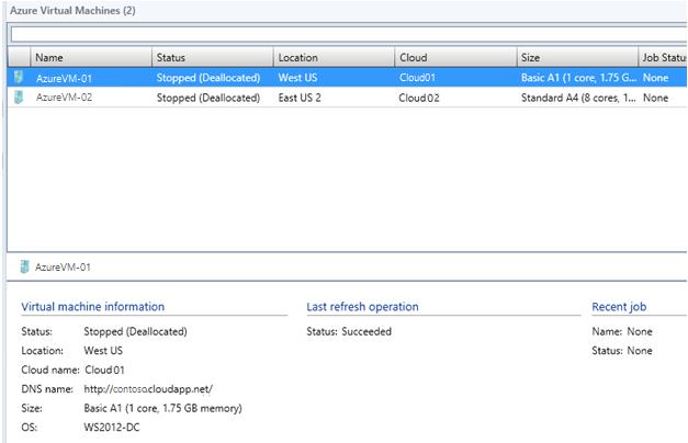 VMM, Azure Virtual Machine detail