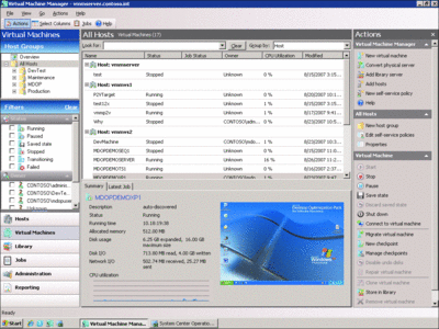 Figure 2 Interface utilisateur de VMM affichant les ordinateurs virtuels gérés