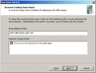 Figure 2 Nommage d'une zone de recherche inversée IPv6