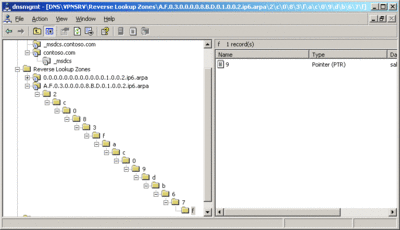 Figure 3 Enregistrement PTR pour IPv6 dans Windows Server 2003