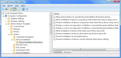 Figure 6 Stratégies d'installation de périphériques Windows Vista