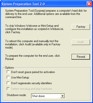 Figure 2 L'option "Ne pas régénérer les identificateurs de sécurité" doit rester désactivée lors de la préparation de la duplication.