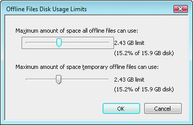 Figure 8 Espace disponible pour les fichiers hors connexion sous Windows Vista