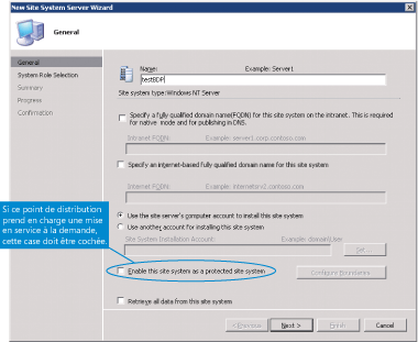 Figure 1 Configuration du client en tant que nouveau système de site