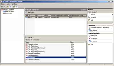 Figure 2 Contrôles de la console de gestion Exchange pour l'agent Sender ID dans Exchange Server 2007