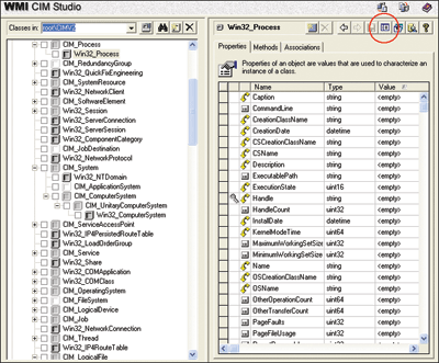 Figure 5 Win 32_Process Class in CIM Studio