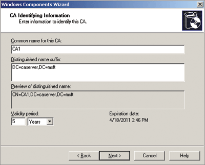 Figure 2 Naming the CA