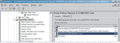 Figure 1 Delegating Permission to Create GPOs