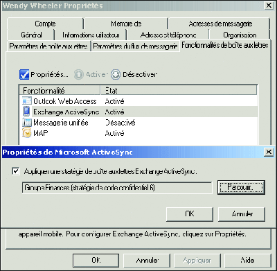 Figure 3 Application d’une stratégie de boîte aux lettres ActiveSync