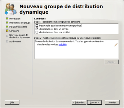 Figure 7 Utilisation de l’Assistant de Groupe de distribution dynamique pour configurer les règles de journalisation