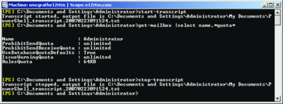 Figure 2 Utilisez le cmdlet start-transcript pour enregistrer les commandes que vous utilisez et leurs résultats 