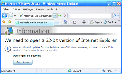 Figure 3 Les contrôles ActiveX 32 bits échouent dans Internet Explorer 64 bits