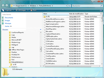 Figure 1 Fichiers ADMX dans Windows Vista