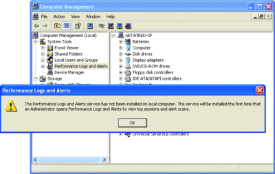 Figure 3 Message trompeur après l'exécution de compmgmt.msc en tant qu'utilisateur sous Windows XP