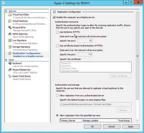 You can configure your Hyper-V Replica settings.