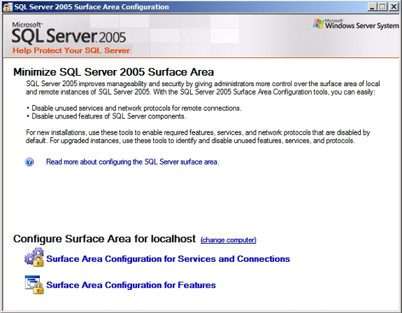 Outil Configuration de la surface d'exposition SQL Server