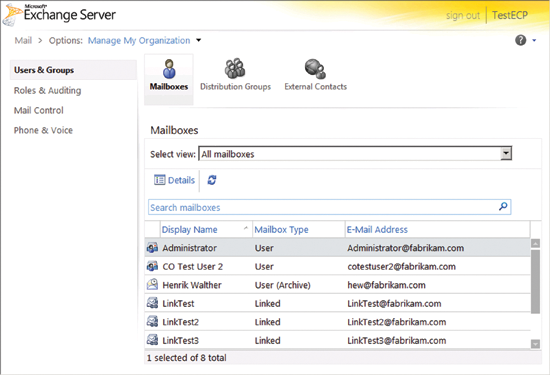 Figure 6 Opening ECP using a non-mail or non-mailbox-enabled AD user account