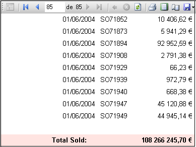 Vue du tableau avec résultats de pied de page