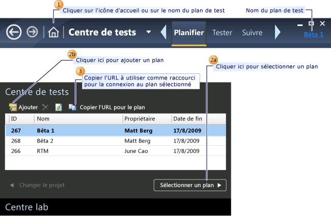 Sélectionner un plan de test à utiliser