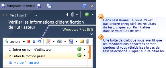 Réinitialiser le test manuel dans Test Runner (résultats non enregistrés)