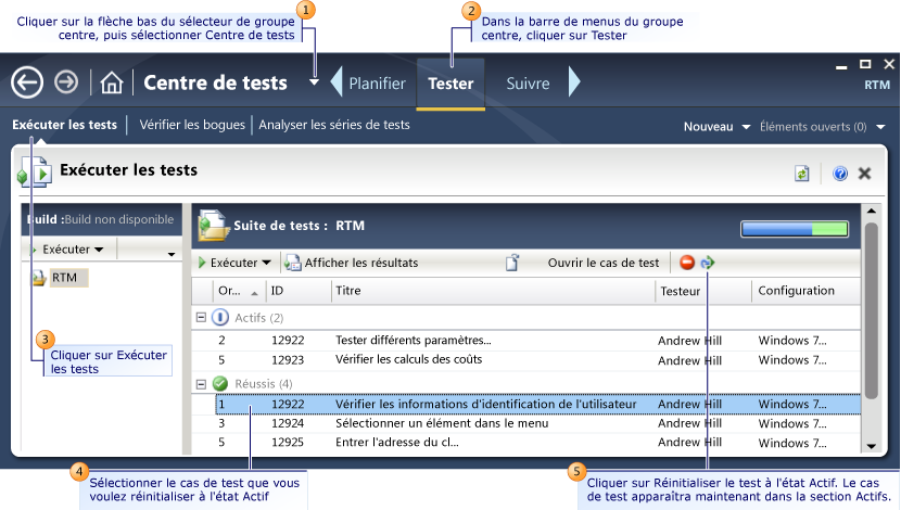 Réinitialisation d'un test (résultats enregistrés)