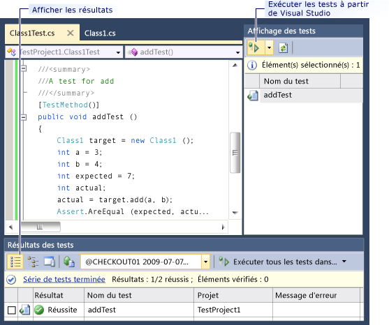 Exécuter des tests automatisés à partir de Visual Studio