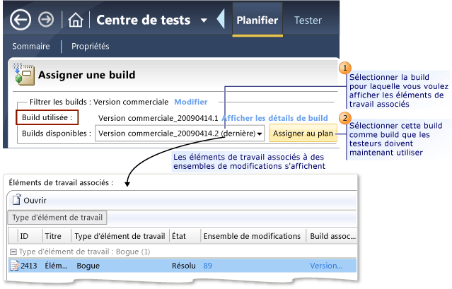 Sélectionner une build à utiliser pour votre plan de test