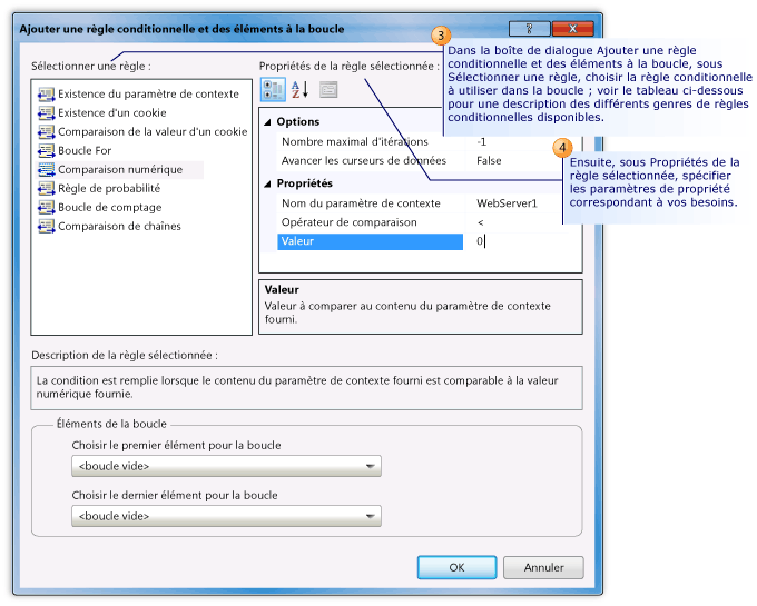 Ajouter une règle conditionnelle et des éléments à une boucle