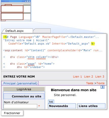 Vue Split Tab du concepteur HTML