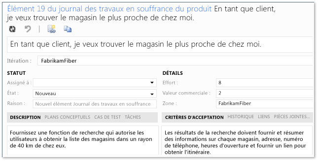 Critères d'acceptation et effort dans l'élément du journal des travaux en souffrance