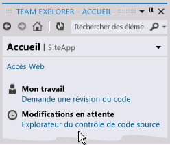 Page d'accueil Team Explorer