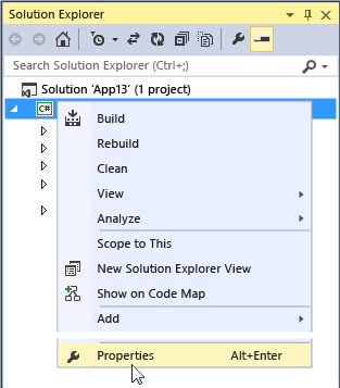 Propriétés de l'Explorateur de solutions dans Visual Studio